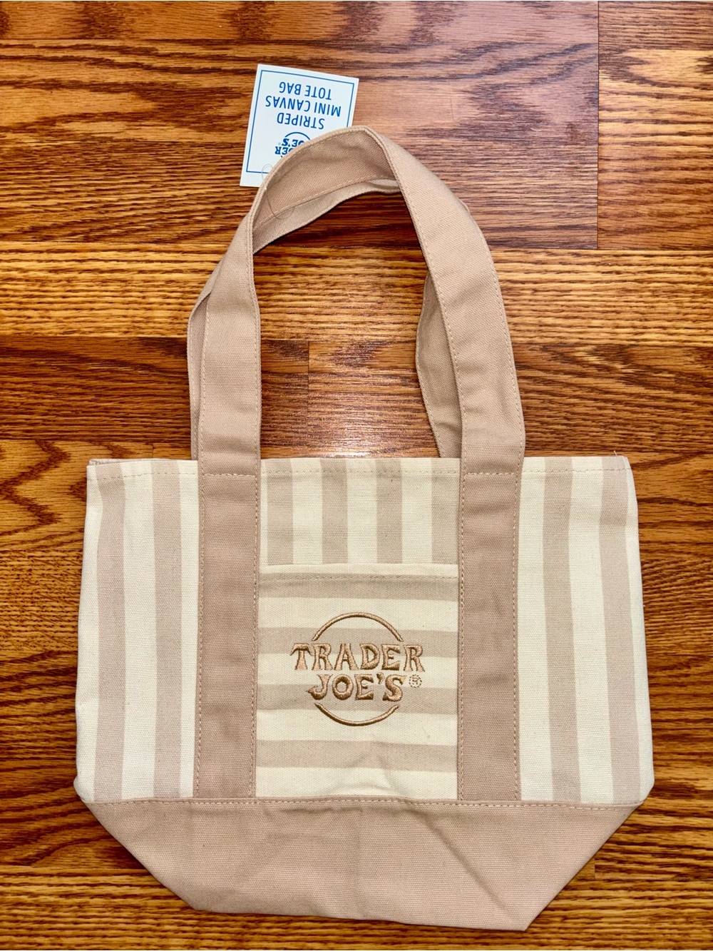 Trader Joe's Beige Striped Canvas Tote Bag